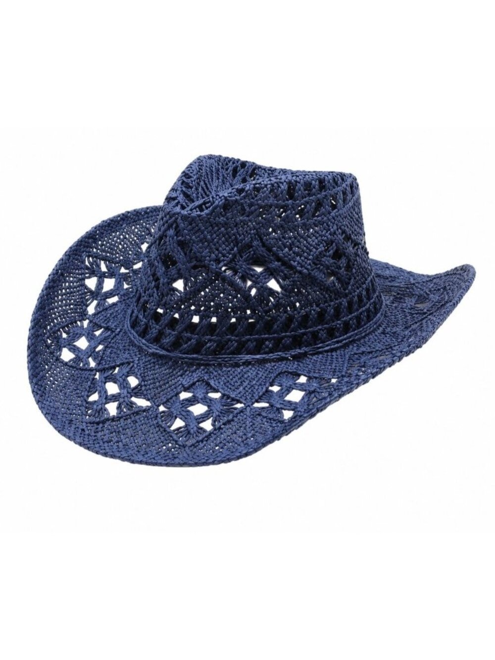 Blue Straw Cowboy Hat Rolled Brim One Size Western Cowgirl Beach
